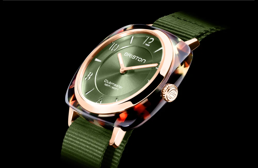 Briston Clubmaster Chic watch with olive green dial and matching olive NATO strap