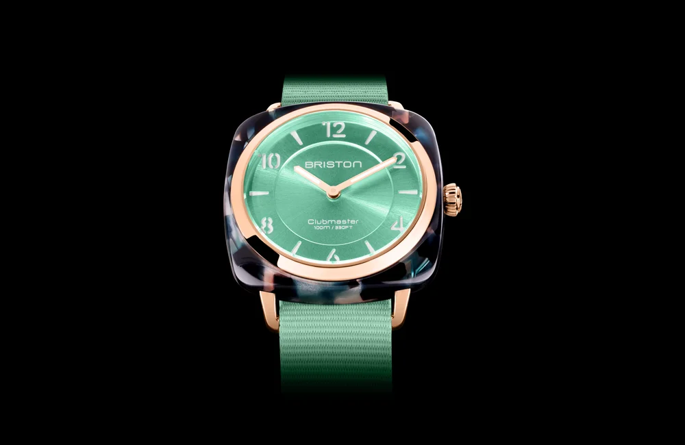 Briston Clubmaster Chic watch with emerald green dial and green fabric strap