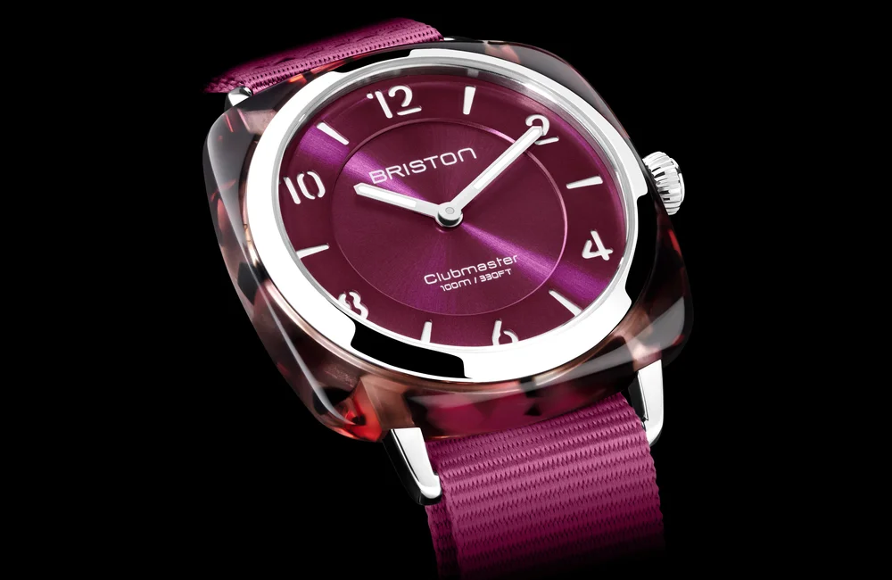 Briston Clubmaster Chic watch with plum dial and magenta strap