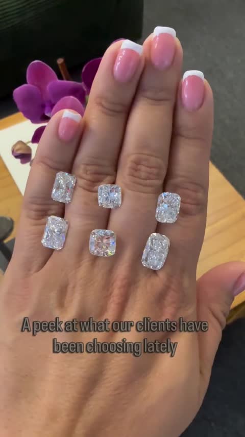 Radiant, cushion and elongated cushion diamonds held together