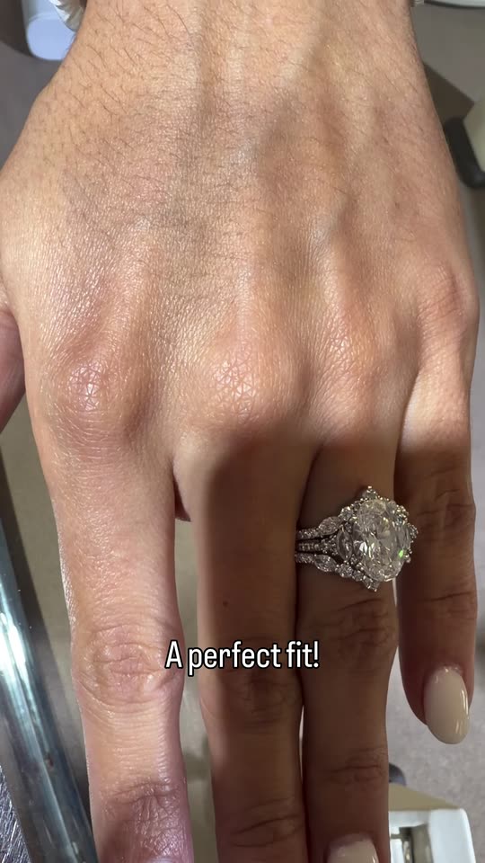 Custom diamond wedding bands shaped to fit around an engagement ring
