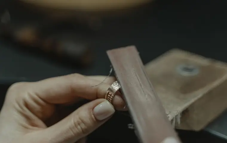 A ring being polished by hand at a bench